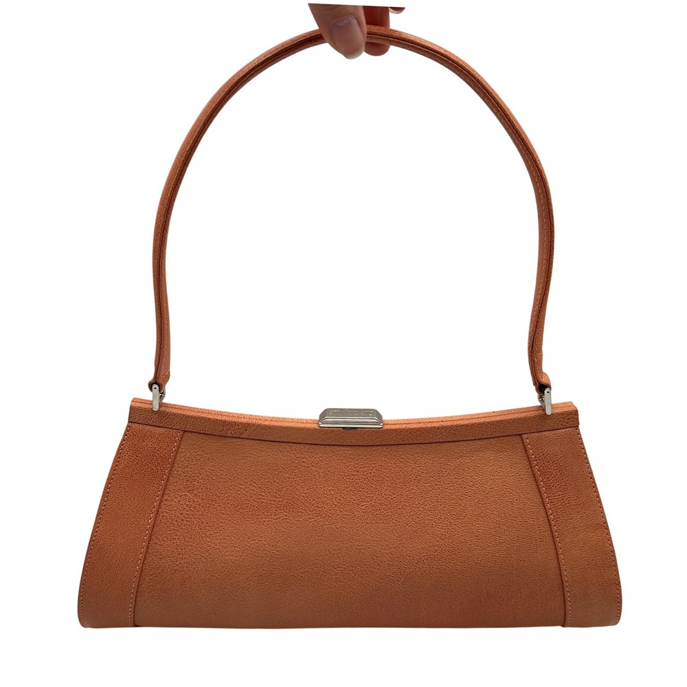 VTG Le Silla Italy Baguette Shoulder Bag Terracotta Orange Pebbled Leather Y2K